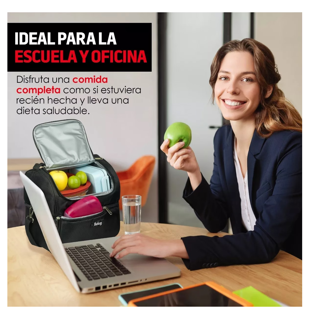 Foto 5 pulgar | Lonchera Térmica De Doble Compartimento Tamaño Grande, Resistente E Impermeable, Belug Negro