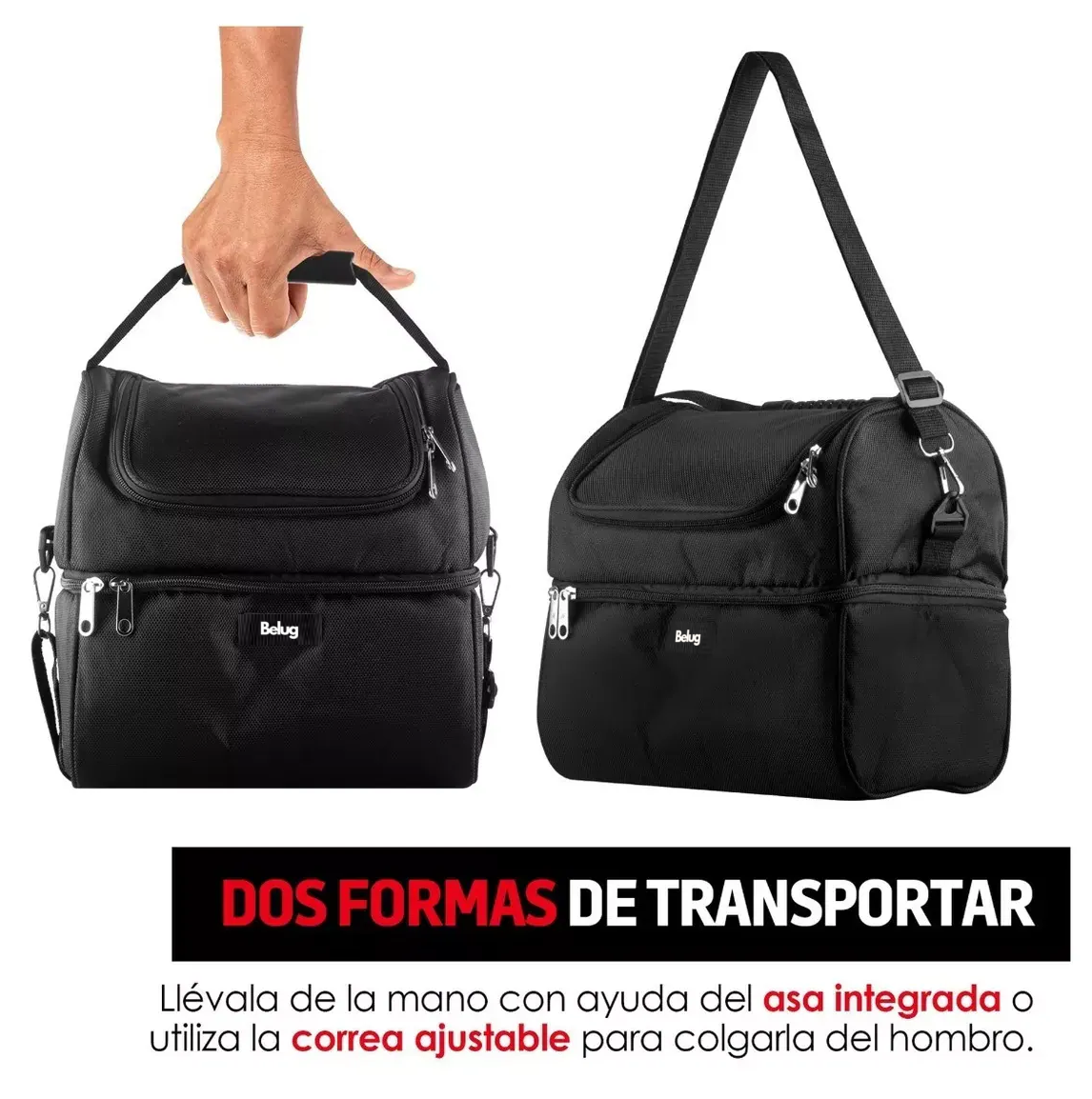 Foto 5 | Lonchera Térmica De Doble Compartimento Tamaño Grande, Resistente E Impermeable, Belug Negro