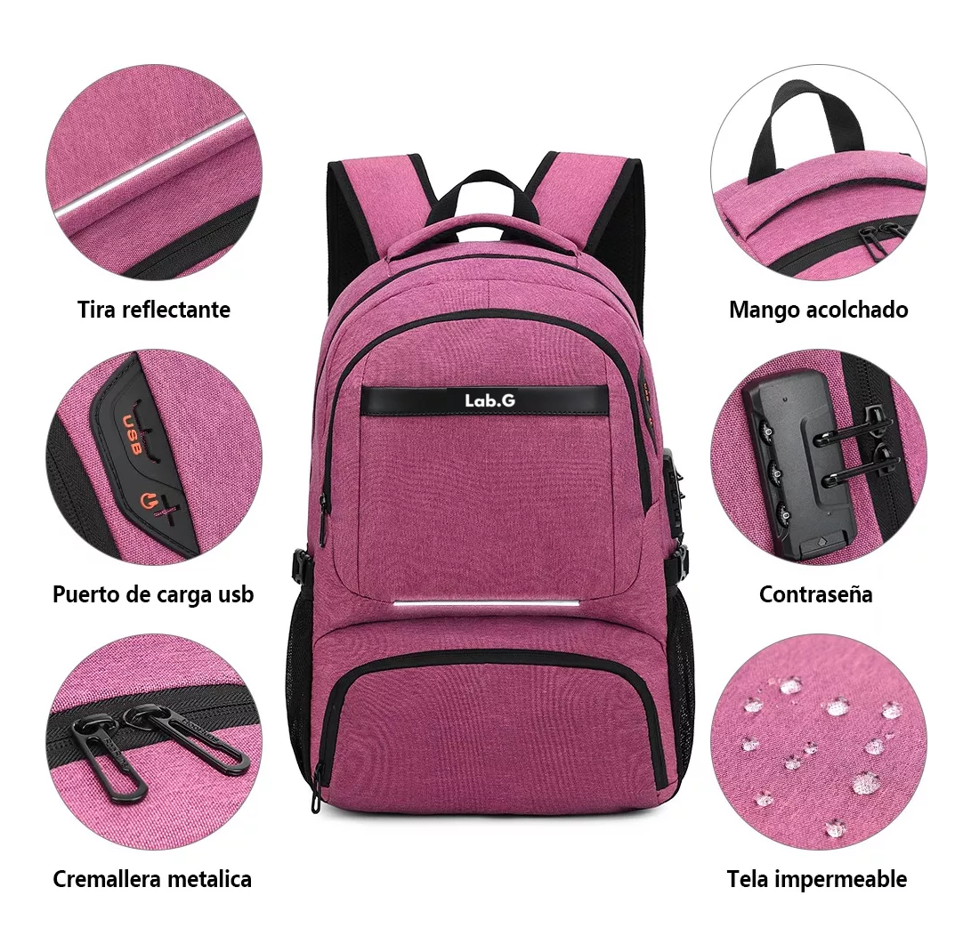 Foto 3 pulgar | Mochila De Almuerzo Antirrobo Impermeable A Portátil 15,6i Purpura