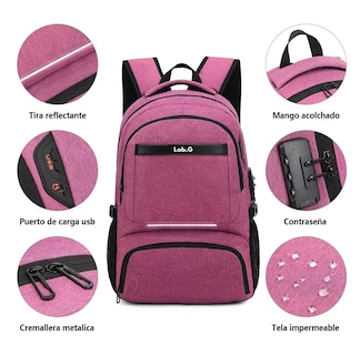 Foto 2 | Mochila De Almuerzo Antirrobo Impermeable A Portátil 15,6i Purpura