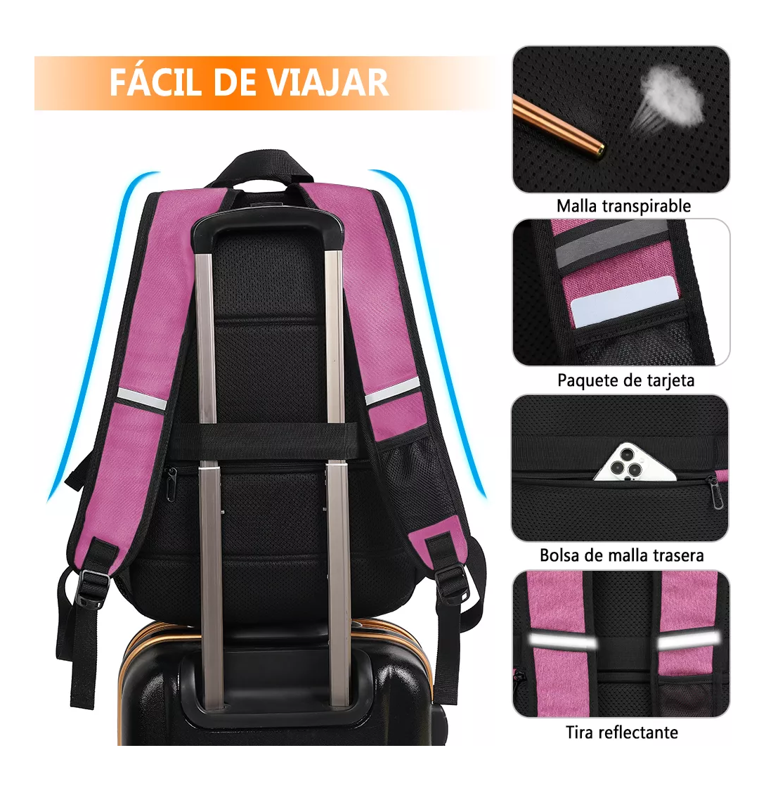Foto 4 pulgar | Mochila De Almuerzo Antirrobo Impermeable A Portátil 15,6i Purpura