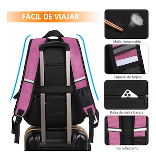 Foto 3 | Mochila De Almuerzo Antirrobo Impermeable A Portátil 15,6i Purpura