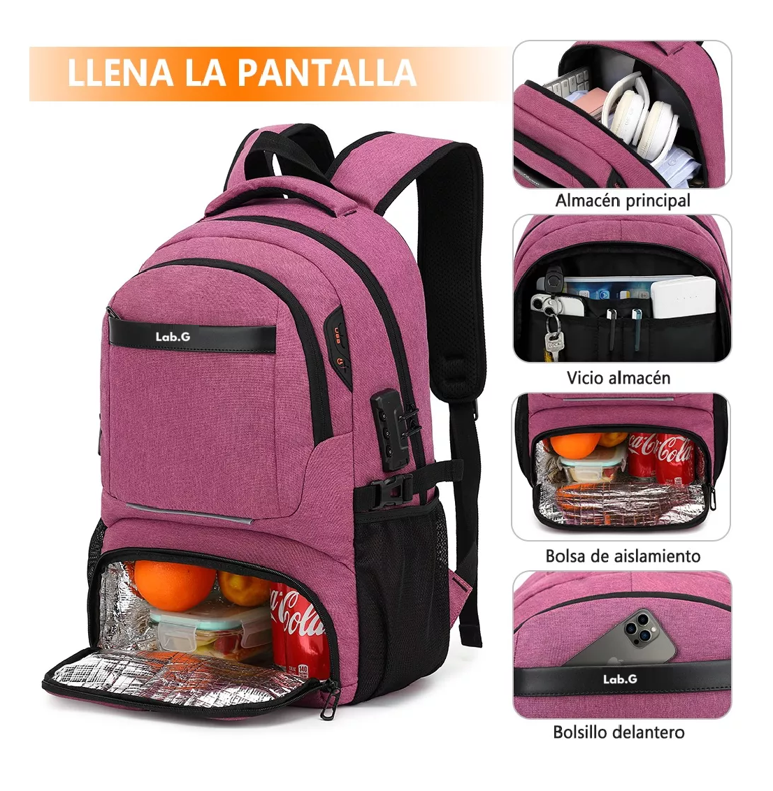 Foto 5 pulgar | Mochila De Almuerzo Antirrobo Impermeable A Portátil 15,6i Purpura