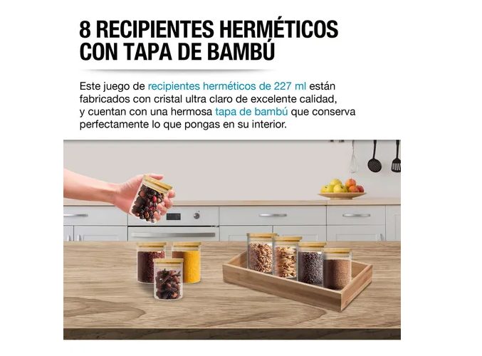 Foto 3 pulgar | Recipientes Xtellar Herméticos De Vidrio Con Tapa De Bambú