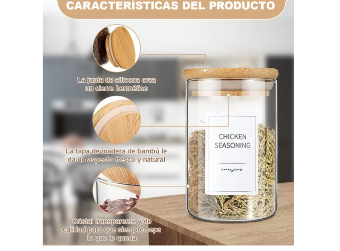 Foto 5 pulgar | 12 Xtellar Pcs Recipientes Herméticos De Cristal Con Tapa De Bambú