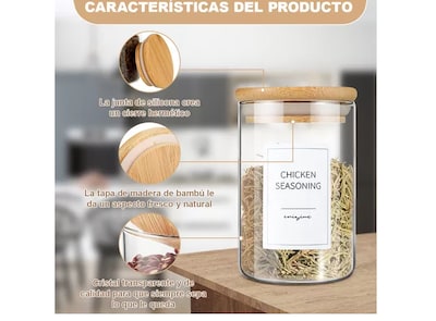 Foto 4 | 12 Xtellar Pcs Recipientes Herméticos De Cristal Con Tapa De Bambú