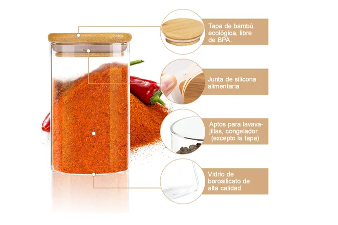 Foto 6 pulgar | 12 Xtellar Pcs Recipientes Herméticos De Cristal Con Tapa De Bambú