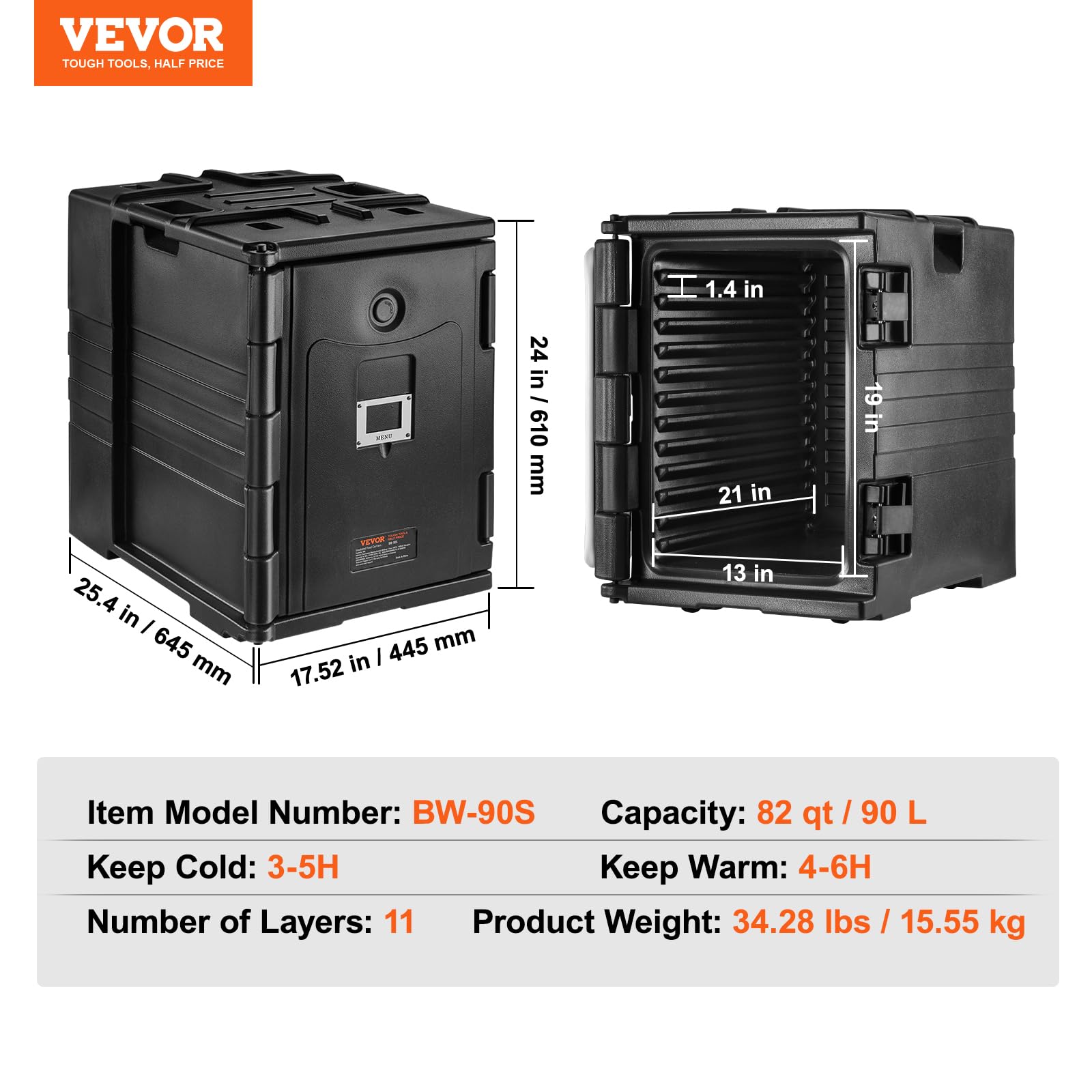 Foto 7 | Caja Caliente Térmica Térmica Vevor De 95 Cuartos De Galón, Color Negro - Venta Internacional.