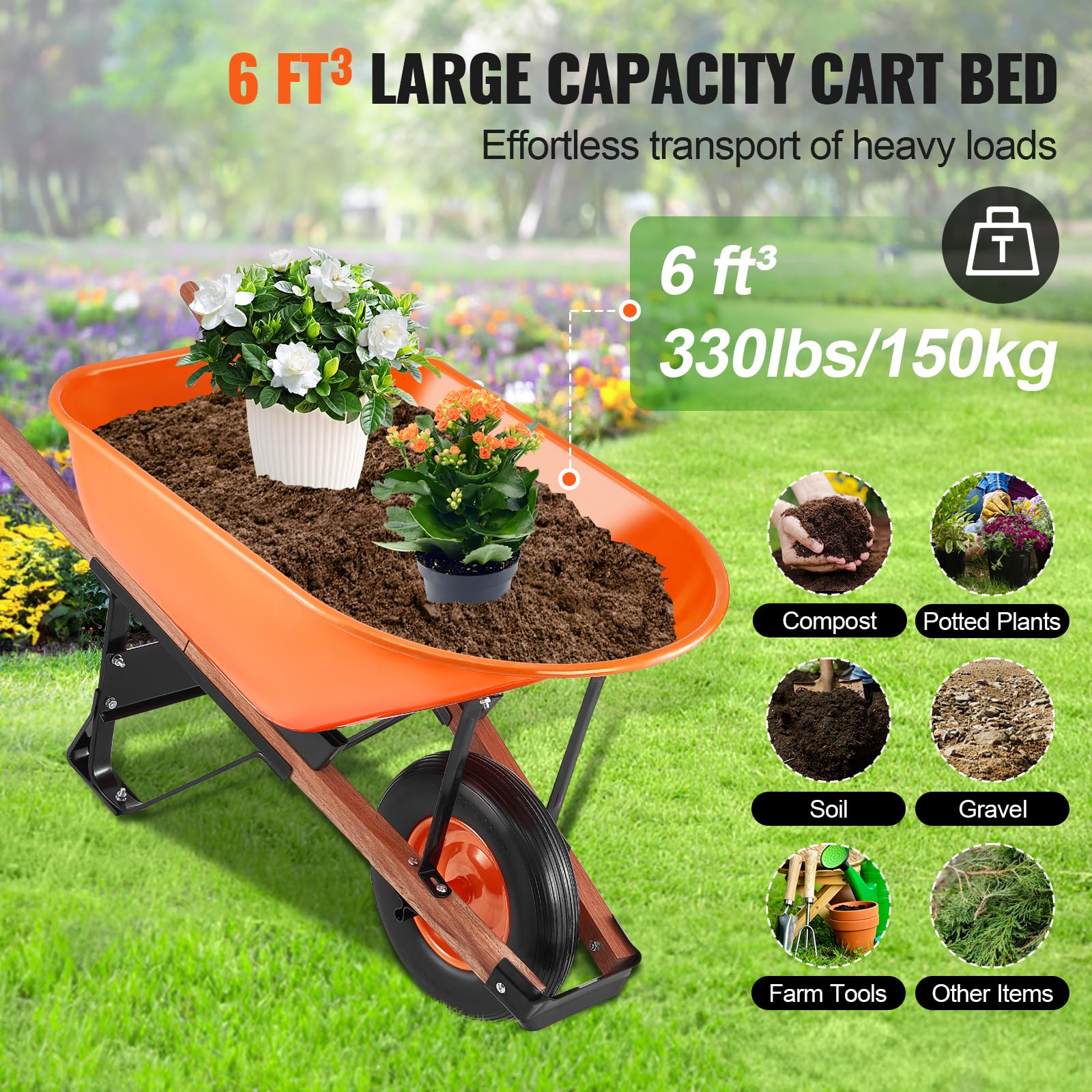 Foto 5 pulgar | Carretilla Vevor De 6 Pies Cúbicos, Carga 150 Kg, Capacidad 150 Kg - Venta Internacional.