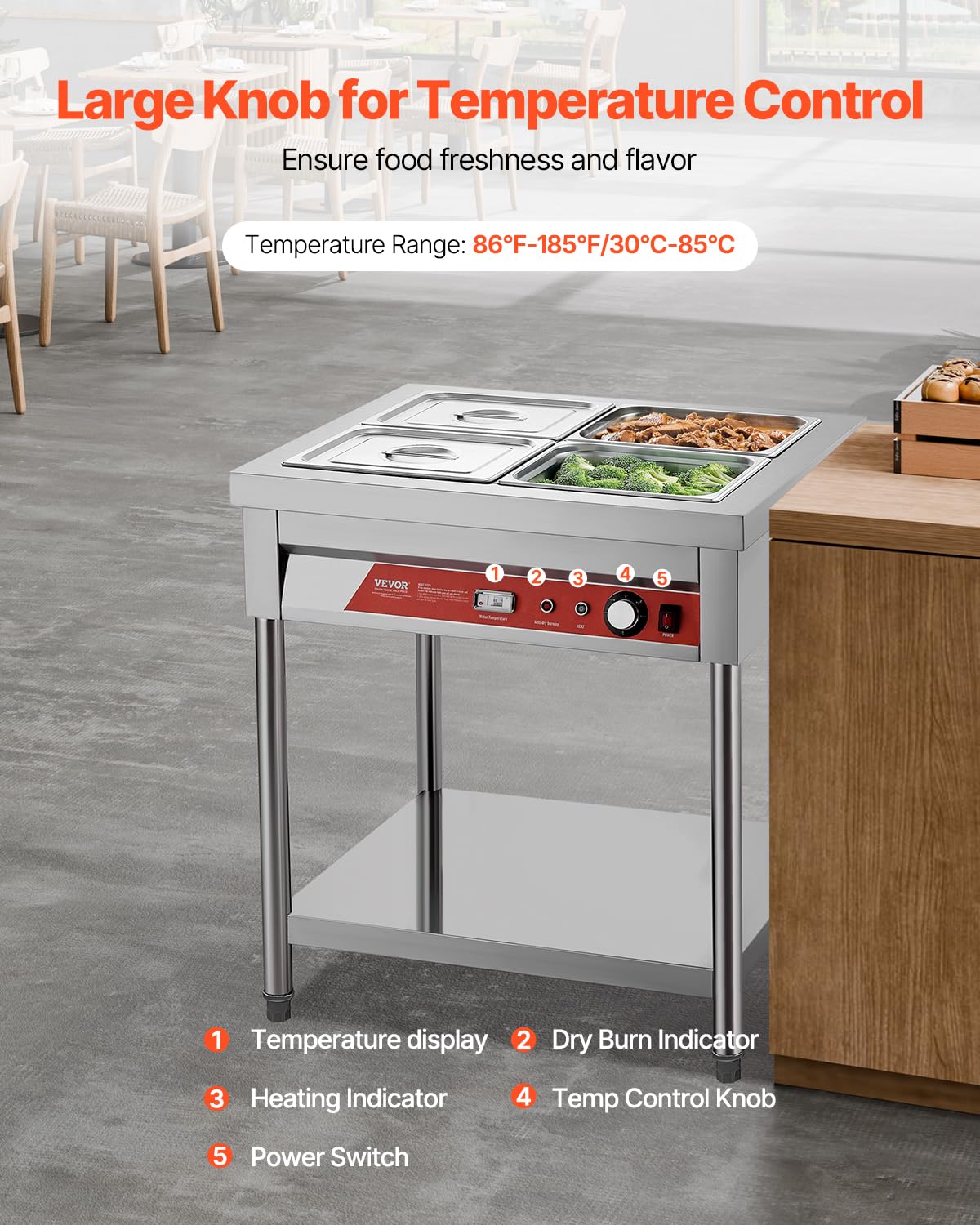 Foto 5 pulgar | Mesa De Vapor Eléctrica De 4 Bandejas Vevor Para Calentar Alimentos, 1500 W, 30-85 ℃ - Venta Internacional.