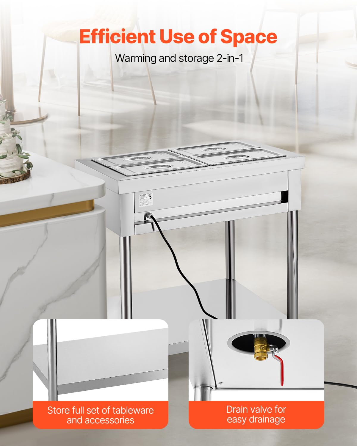 Foto 6 | Mesa De Vapor Eléctrica De 4 Bandejas Vevor Para Calentar Alimentos, 1500 W, 30-85 ℃ - Venta Internacional.