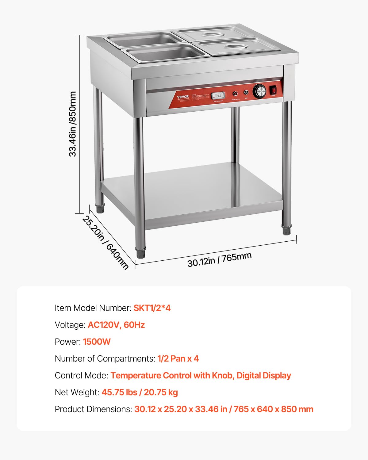 Foto 8 pulgar | Mesa De Vapor Eléctrica De 4 Bandejas Vevor Para Calentar Alimentos, 1500 W, 30-85 ℃ - Venta Internacional.