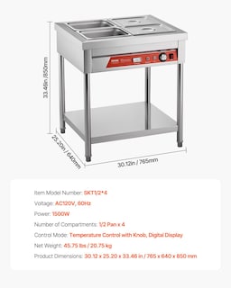 Foto 7 | Mesa De Vapor Eléctrica De 4 Bandejas Vevor Para Calentar Alimentos, 1500 W, 30-85 ℃ - Venta Internacional.