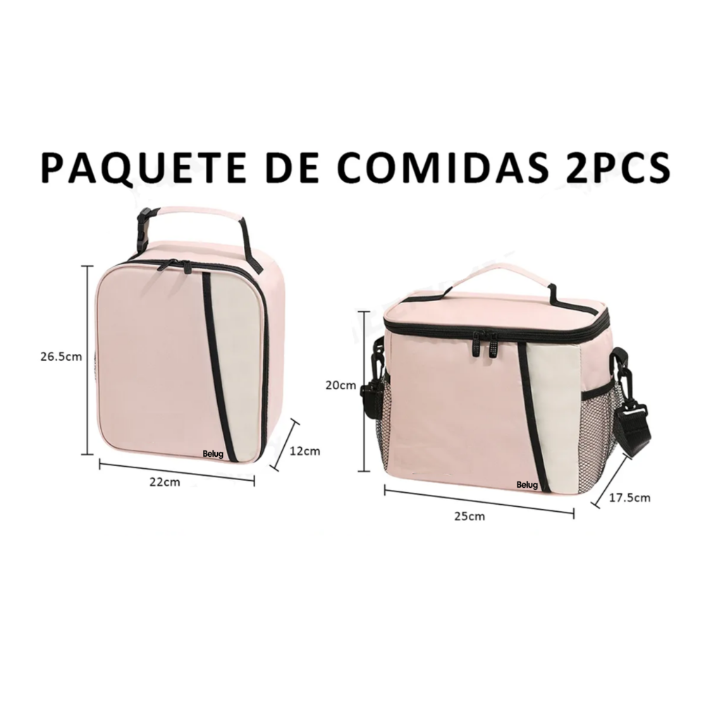 Foto 2 | 2pcs Lonchera Térmica Bolsa Escolar Portátil 9l+7l Belug, Rosa Blanco