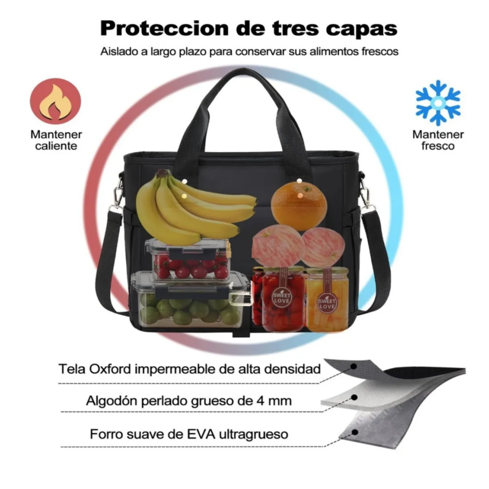 Foto 3 | Bolsa Lonchera Térmica Negra Bolsa De Almuerzo Belug