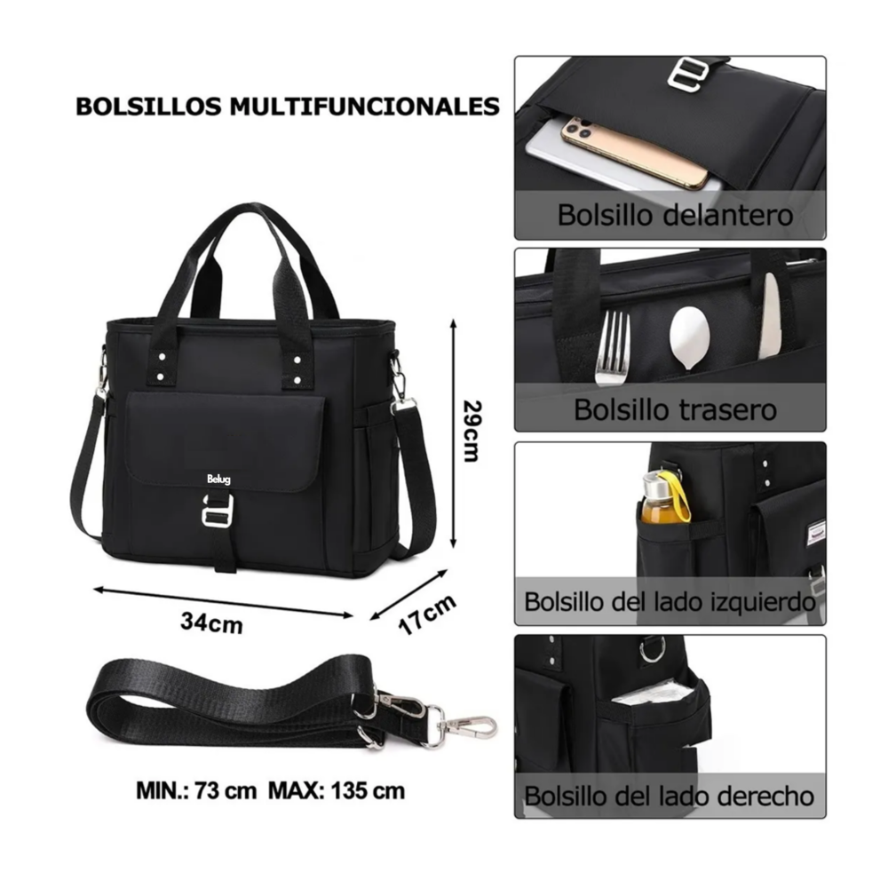 Foto 4 | Bolsa Lonchera Térmica Negra Bolsa De Almuerzo Belug