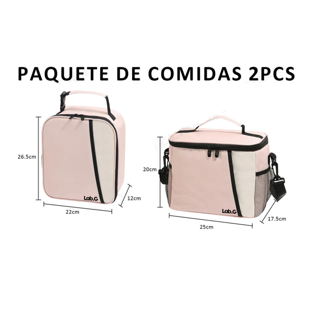 Foto 3 pulgar | 2pcs Lonchera Térmica Bolsa Escolar Portátil 9l+7l Lab.g, Rosa Blanco
