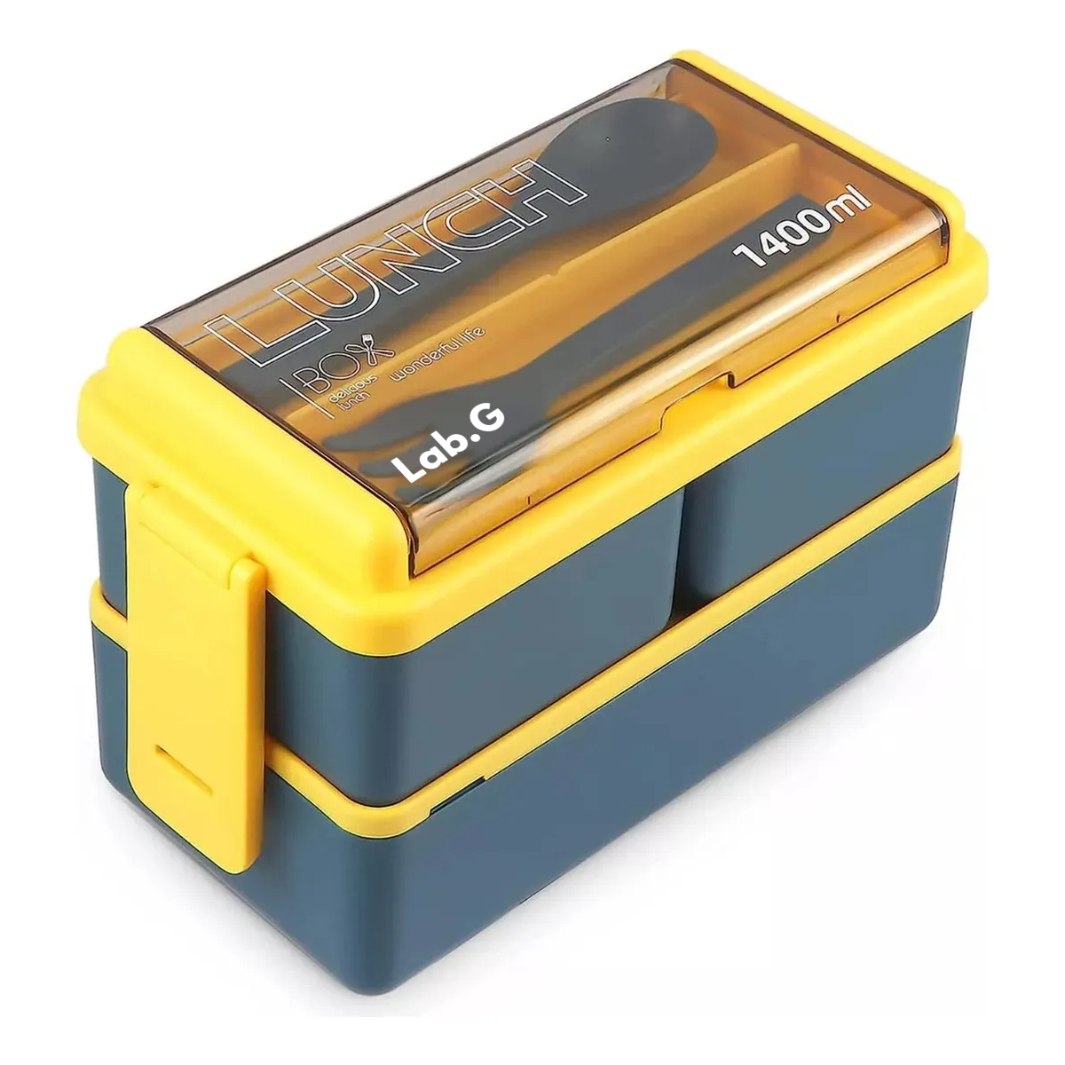 Lunch Box 2 Niveles Fiambrera Desmontable Azul Con Amarillo Lab.g Multicolor