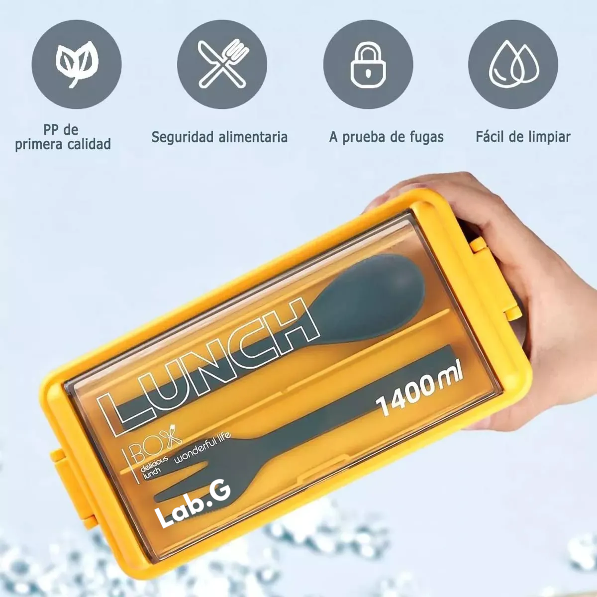 Foto 5 | Lunch Box 2 Niveles Fiambrera Desmontable Azul Con Amarillo Lab.g Multicolor