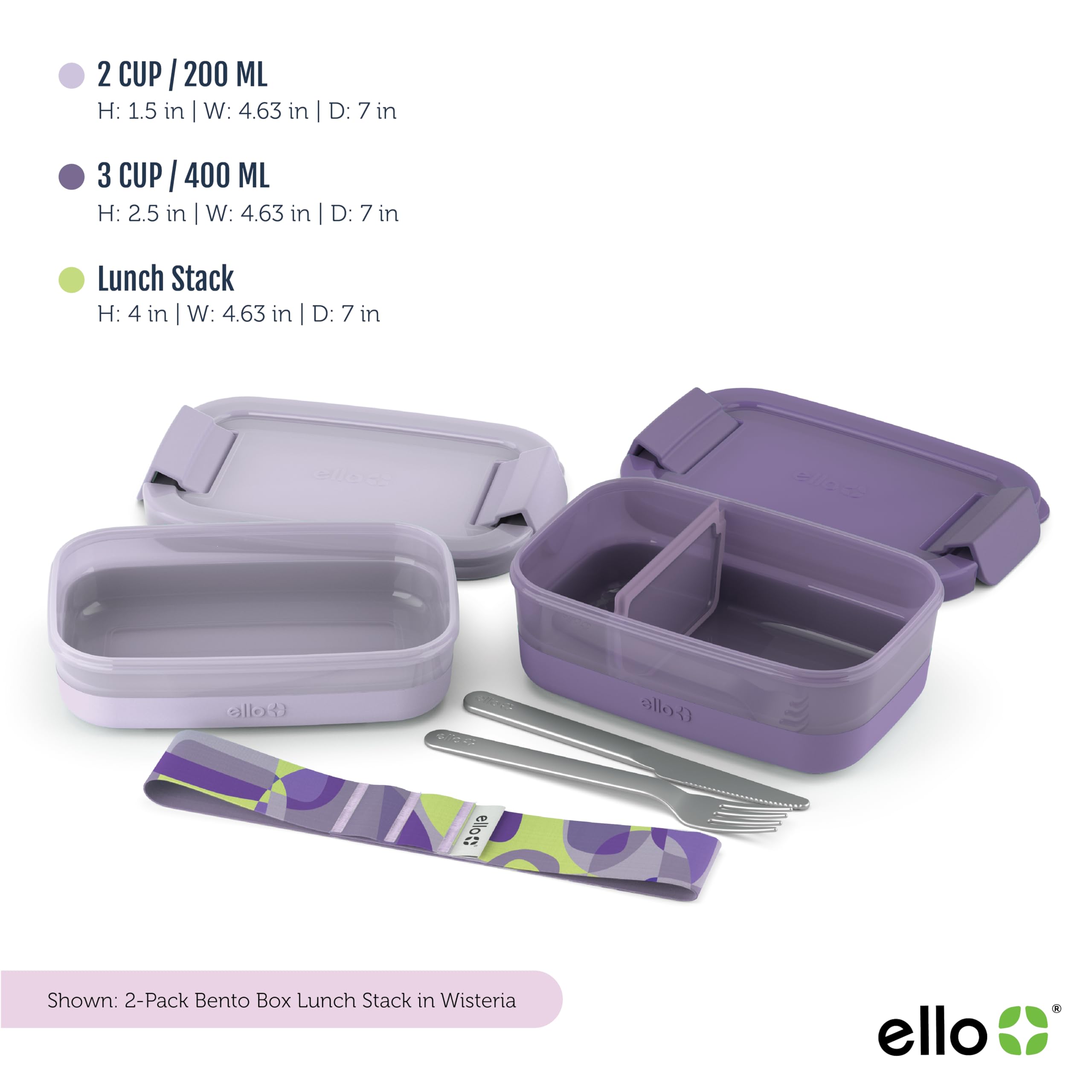 Foto 5 pulgar | Lonchera Bento Box Para Almacenamiento De Alimentos Ello Wisteria, Paquete De 2 - Venta Internacional.