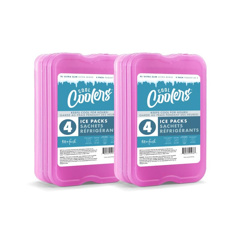 Enfriadores Ice Packs Fit + Fresh Cool, Reutilizables, Xl, Delgados, 8 Unidades, Color Morado - Venta Internacional.
