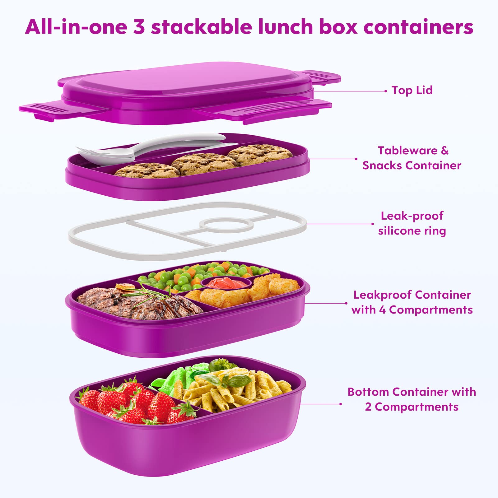 Foto 3 | Fiambrera Bento Box Hometall Para Adultos De 1900 Ml Con Juego De Utensilios - Venta Internacional.