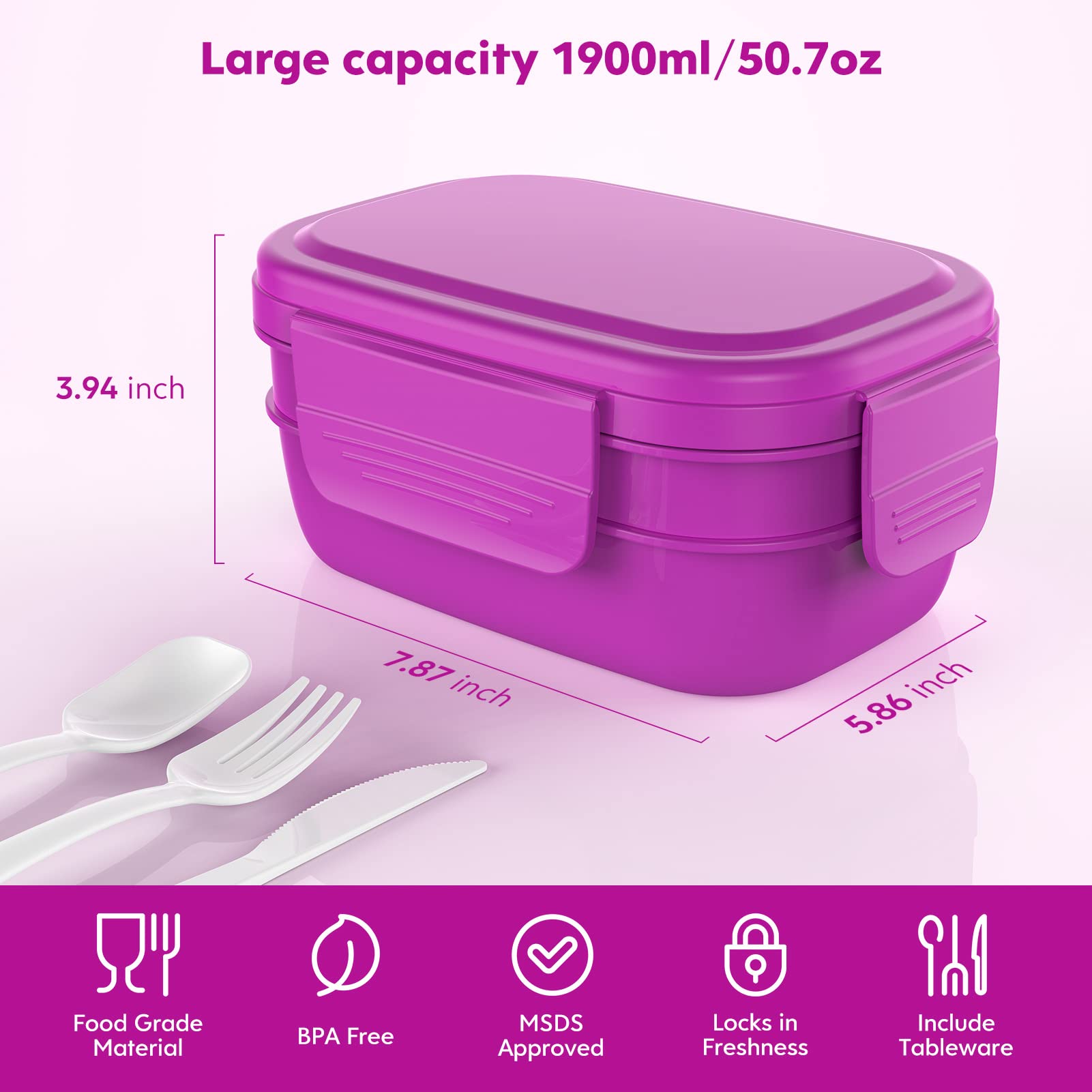 Foto 6 pulgar | Fiambrera Bento Box Hometall Para Adultos De 1900 Ml Con Juego De Utensilios - Venta Internacional.