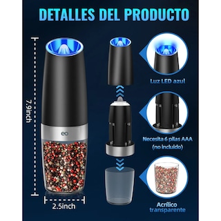 Foto 4 | Molinillo Eléctrico De Sal Y Pimienta Luz Led Eo Safe Imports Esi-20649 Negro