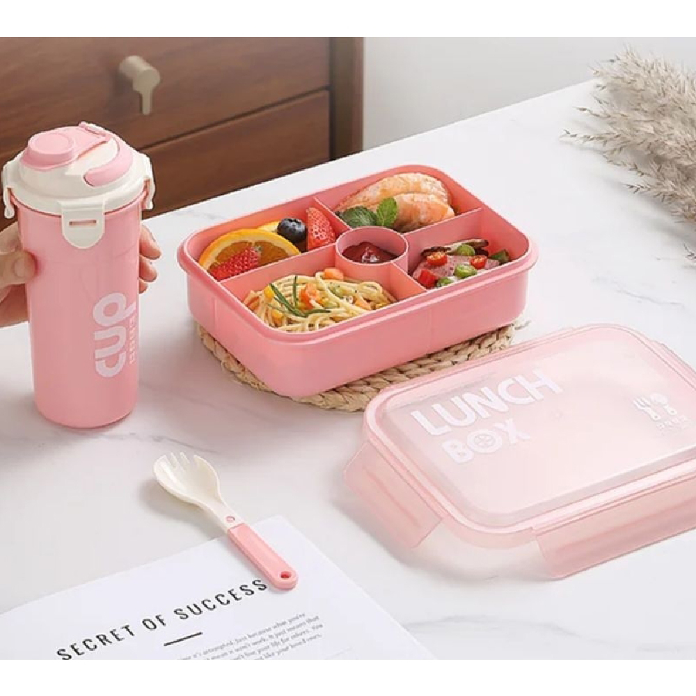 Foto 2 | Lunch Box Con Divisiones Vaso Antiderrames Cubierto Aleissi 701431 Rosa