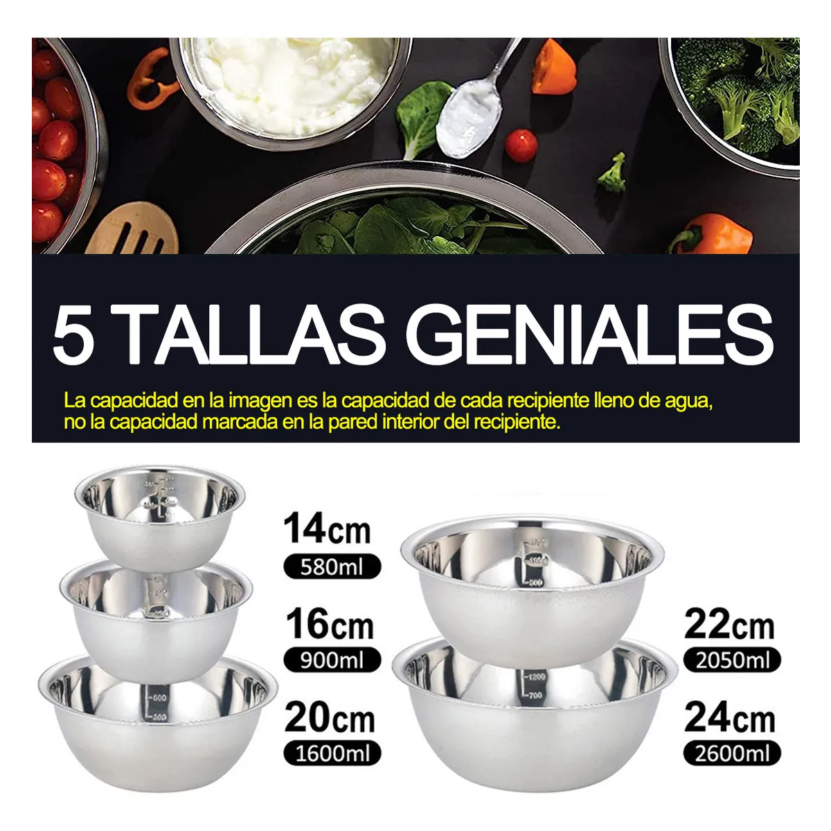 Foto 4 pulgar | Juego De Tazones Para Mezclar De Acero Inoxidable Eo Safe Imports Esi-20702 Plata