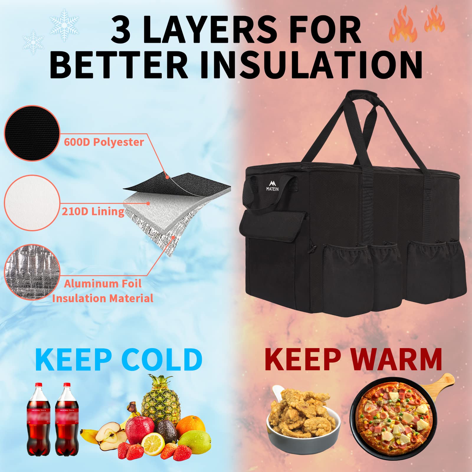 Foto 2 | Bolsa De Entrega De Alimentos Matein Xxl 68l  Resistente Al Agua  Negra - Venta Internacional.