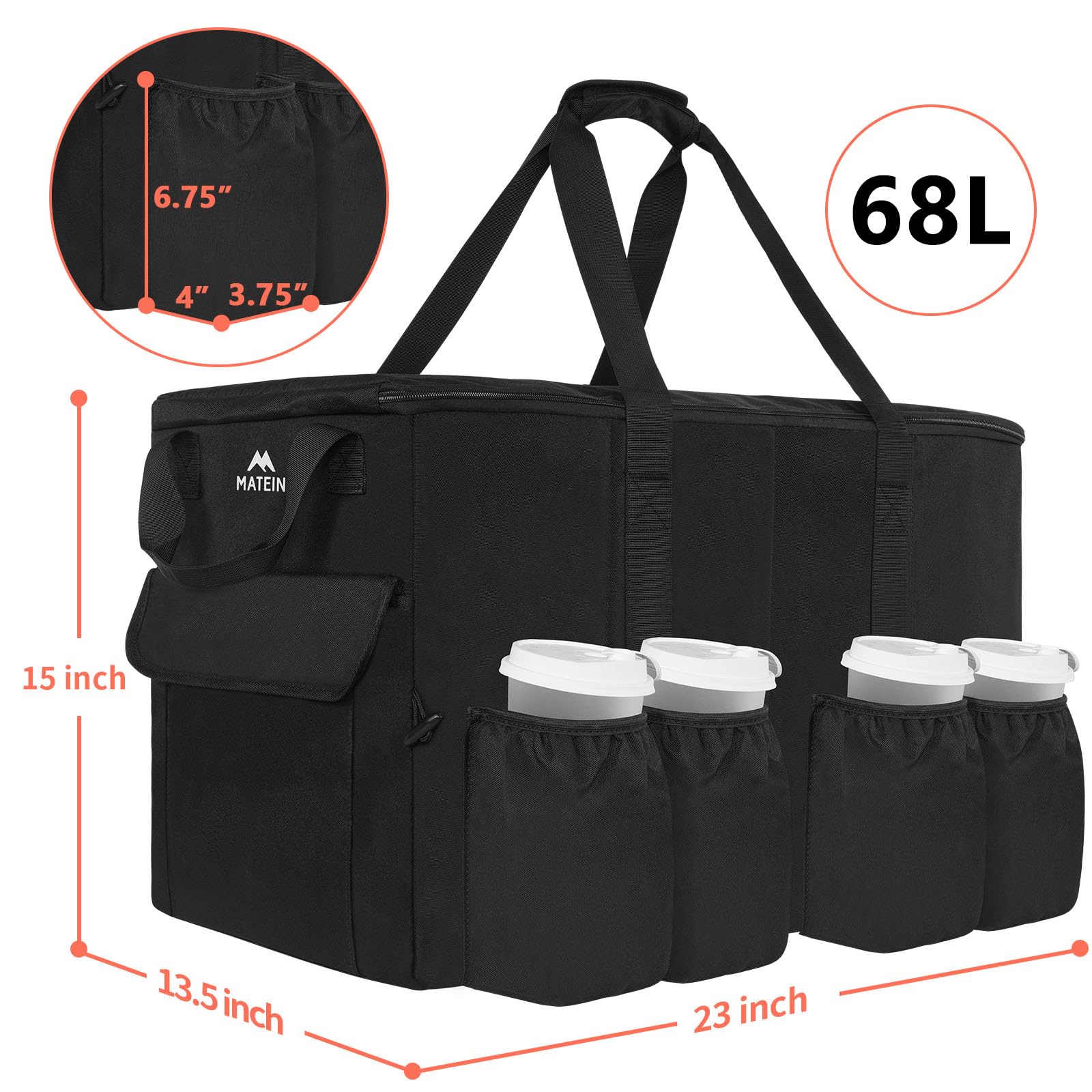 Foto 3 | Bolsa De Entrega De Alimentos Matein Xxl 68l  Resistente Al Agua  Negra - Venta Internacional.
