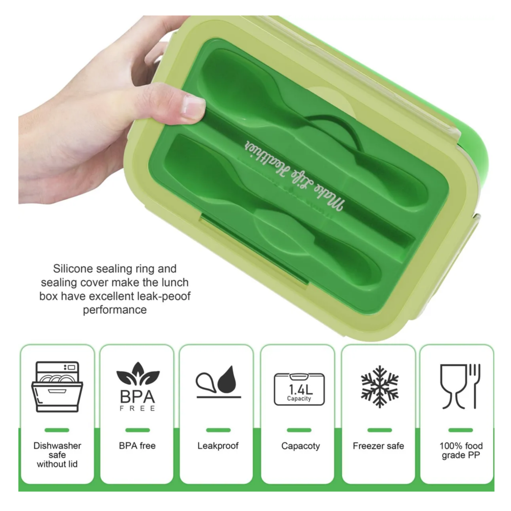 Foto 4 pulgar | Box Lunch Con Topper Y Cubiertos Capacidad 1100ml Lab.g  Verde