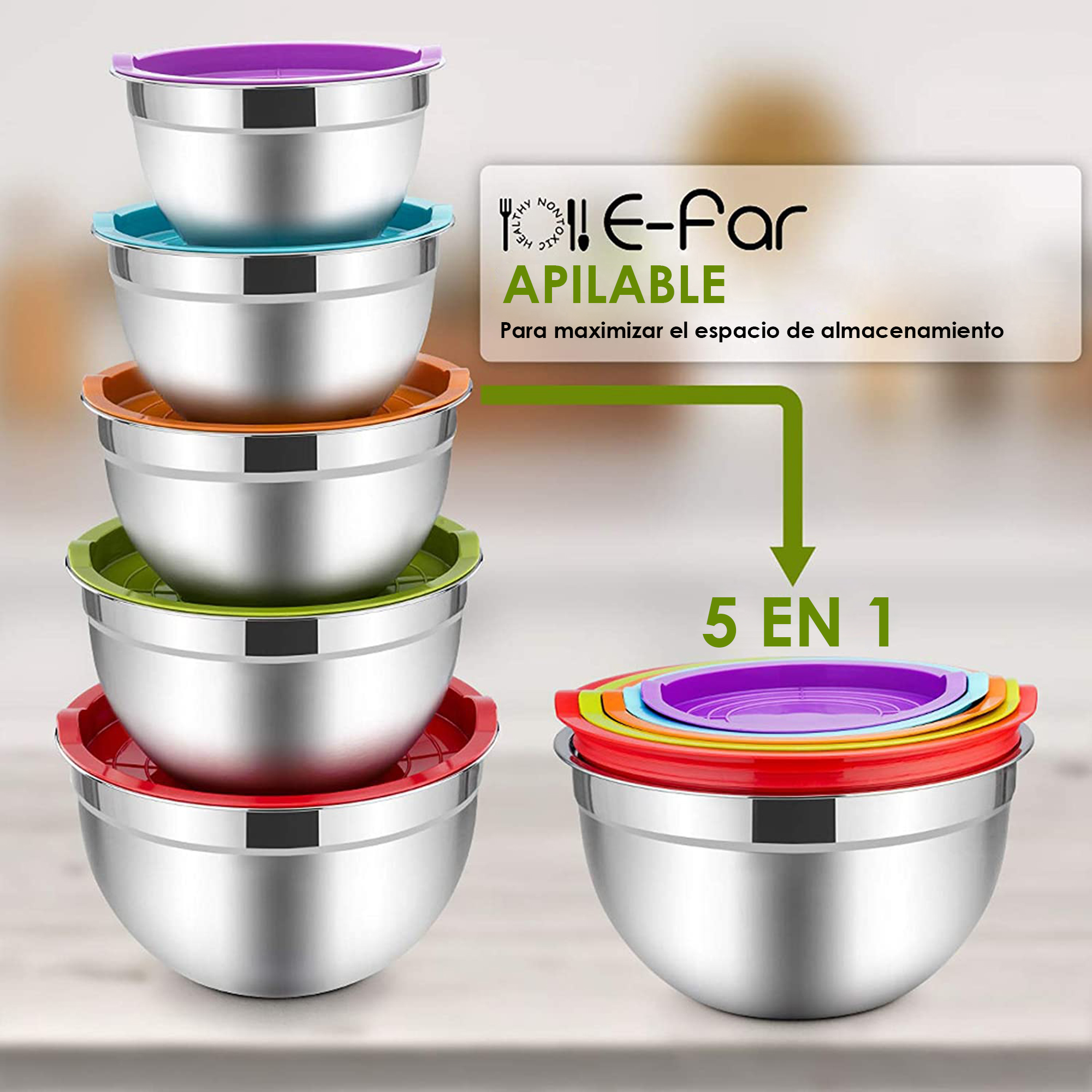 Foto 6 pulgar | Juego de Ensaladeras Bowl Aquila Multicolor Acero Inoxidable 5 Piezas