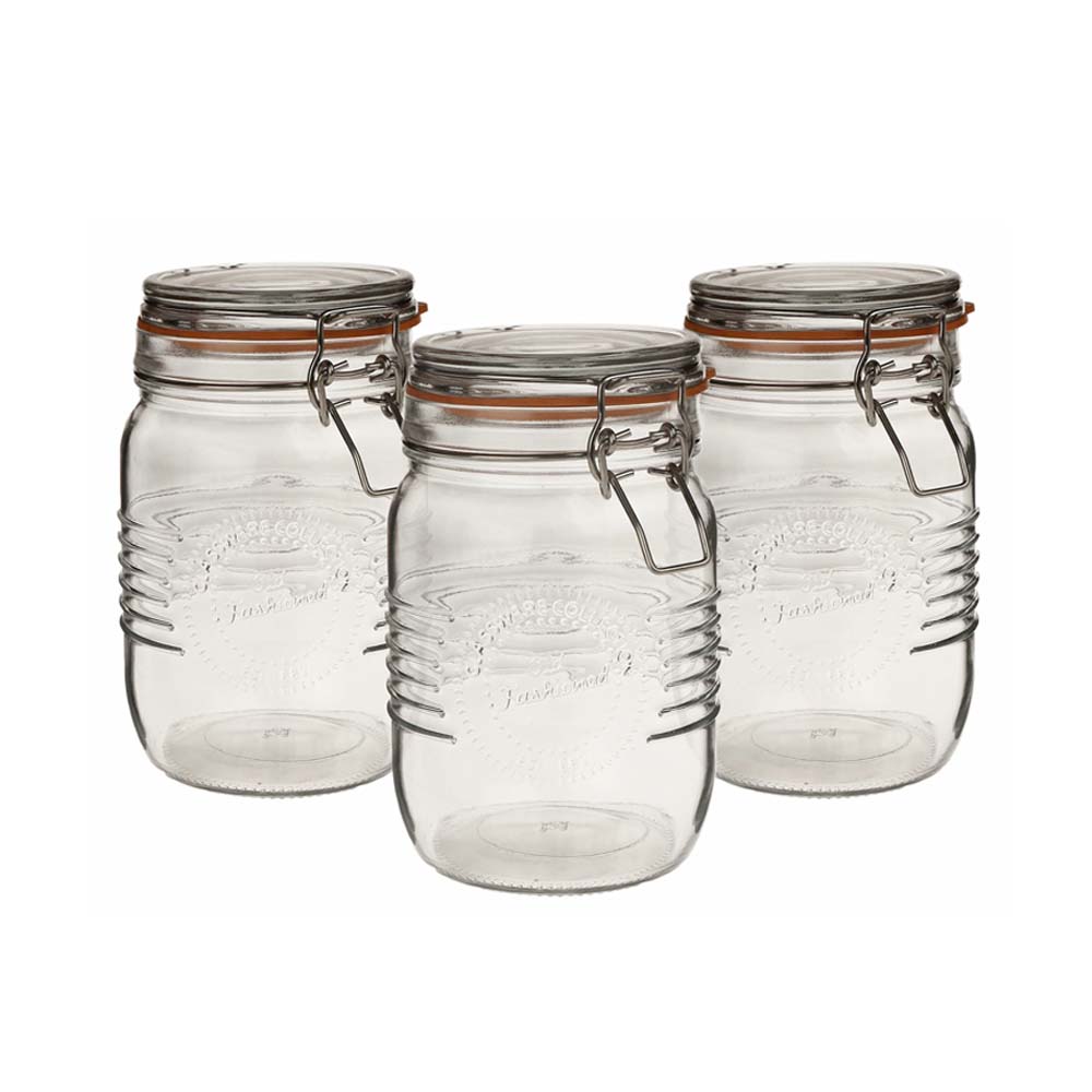 Set 3 Frascos Herméticos Mason Jar Reimart Con Clip 1 Litro Nv-1001 Tranparentes