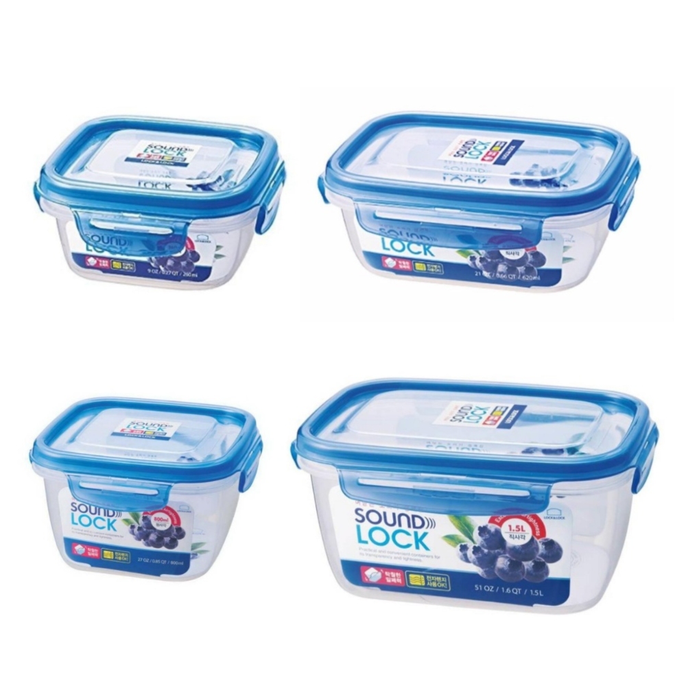 Set de Contenedores Herméticos Lock & Lock LEPMIX Transparente Soundlock 260 ML 620 ML 800 ML y 1.5 L