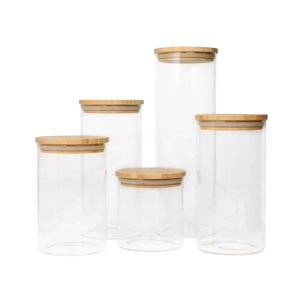 Foto 1 | Recipientes Herméticos de Vidrio con Tapa de Bambú Casa Litus 5 Piezas Transparente