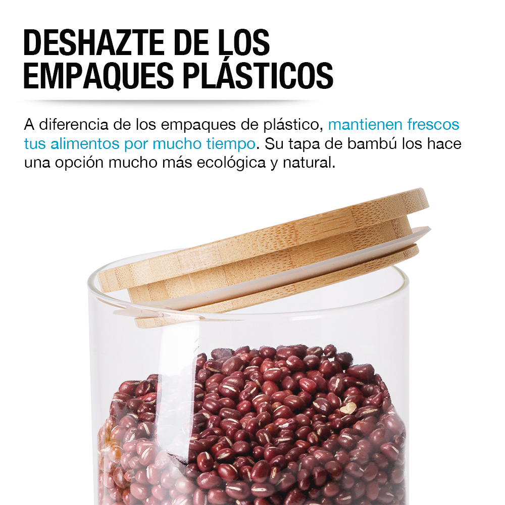 Foto 6 pulgar | Recipientes Herméticos de Vidrio con Tapa de Bambú Casa Litus 5 Piezas Transparente