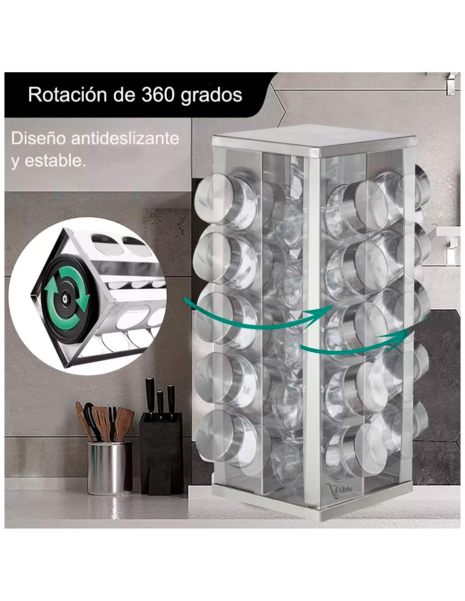 Foto 4 | Especiero Giratorio Acero Inoxidable Petukita Box Con 20 Frascos Organizadores