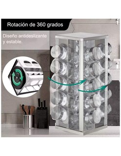 Foto 4 | Especiero Giratorio Acero Inoxidable Petukita Box Con 20 Frascos Organizadores