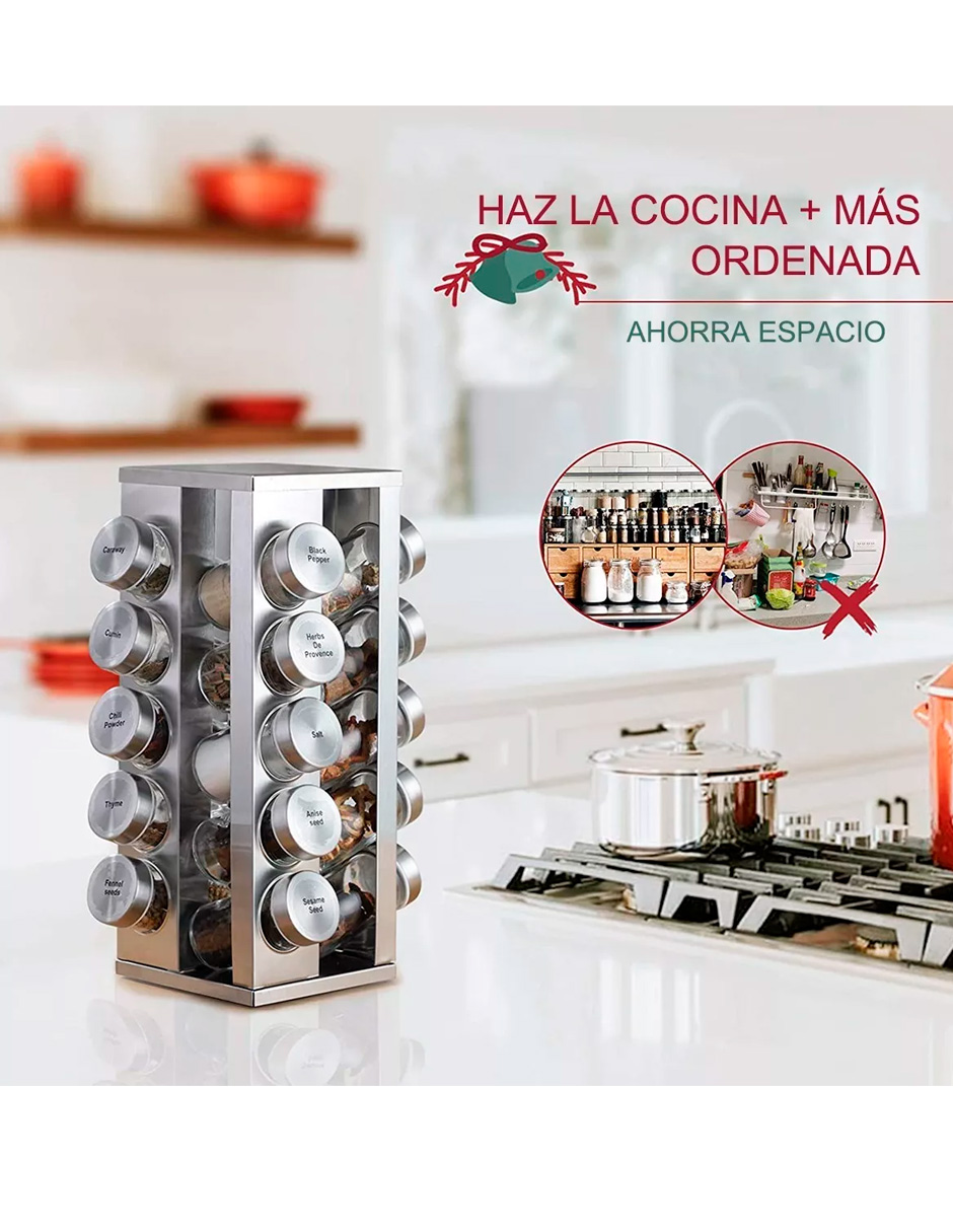 Foto 5 | Especiero Giratorio Acero Inoxidable Petukita Box Con 20 Frascos Organizadores