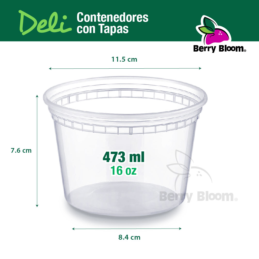 Foto 3 pulgar | Berry Bloom 50 Contenedores De Alimentos Reutilizables Deli: Circulares, Con Tapas, Capacidad De 16 Oz (473 Ml)