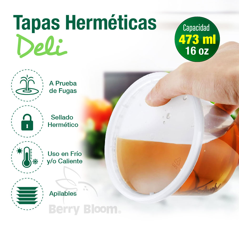 Foto 4 pulgar | Berry Bloom 50 Contenedores De Alimentos Reutilizables Deli: Circulares, Con Tapas, Capacidad De 16 Oz (473 Ml)