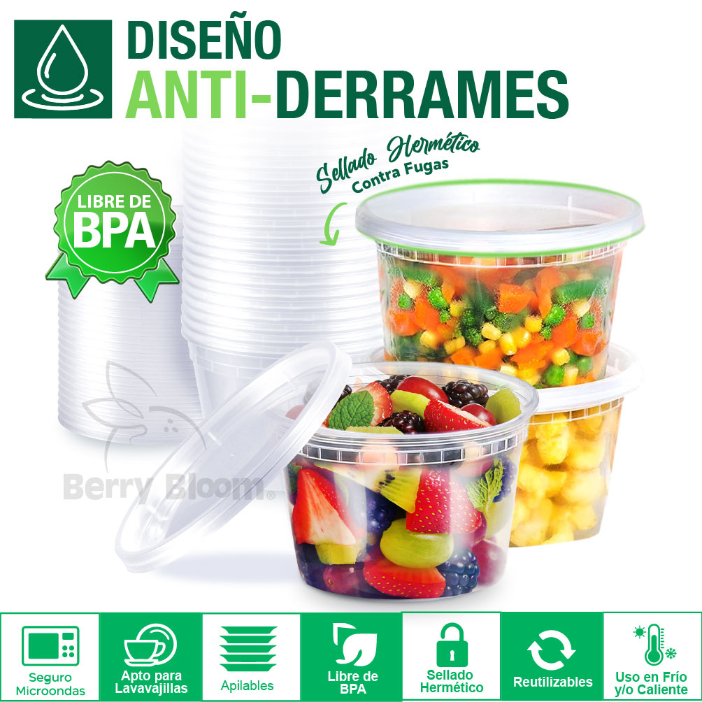 Foto 5 pulgar | Berry Bloom 50 Contenedores De Alimentos Reutilizables Deli: Circulares, Con Tapas, Capacidad De 16 Oz (473 Ml)