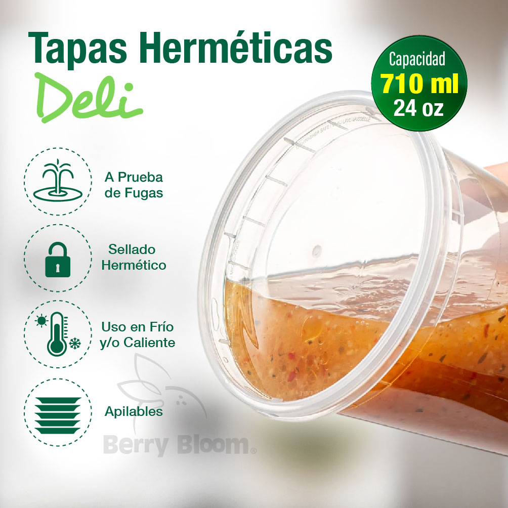 Foto 4 pulgar | Berry Bloom 24 Contenedores De Alimentos Reutilizables Deli: Circulares, Con Tapas, Capacidad De 24 Oz (710 Ml)