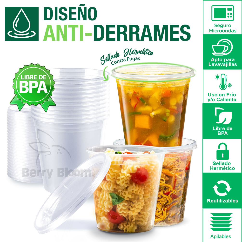 Foto 4 | Berry Bloom 24 Contenedores De Alimentos Reutilizables Deli: Circulares, Con Tapas, Capacidad De 24 Oz (710 Ml)