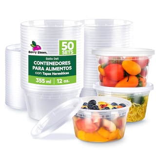 Foto 1 | Berry Bloom 50 Contenedores De Alimentos Reutilizables Deli: Circulares, Con Tapas, Capacidad De 12 Oz (355 Ml)