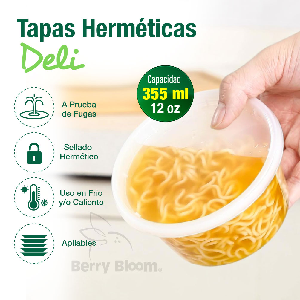 Foto 4 pulgar | Berry Bloom 50 Contenedores De Alimentos Reutilizables Deli: Circulares, Con Tapas, Capacidad De 12 Oz (355 Ml)