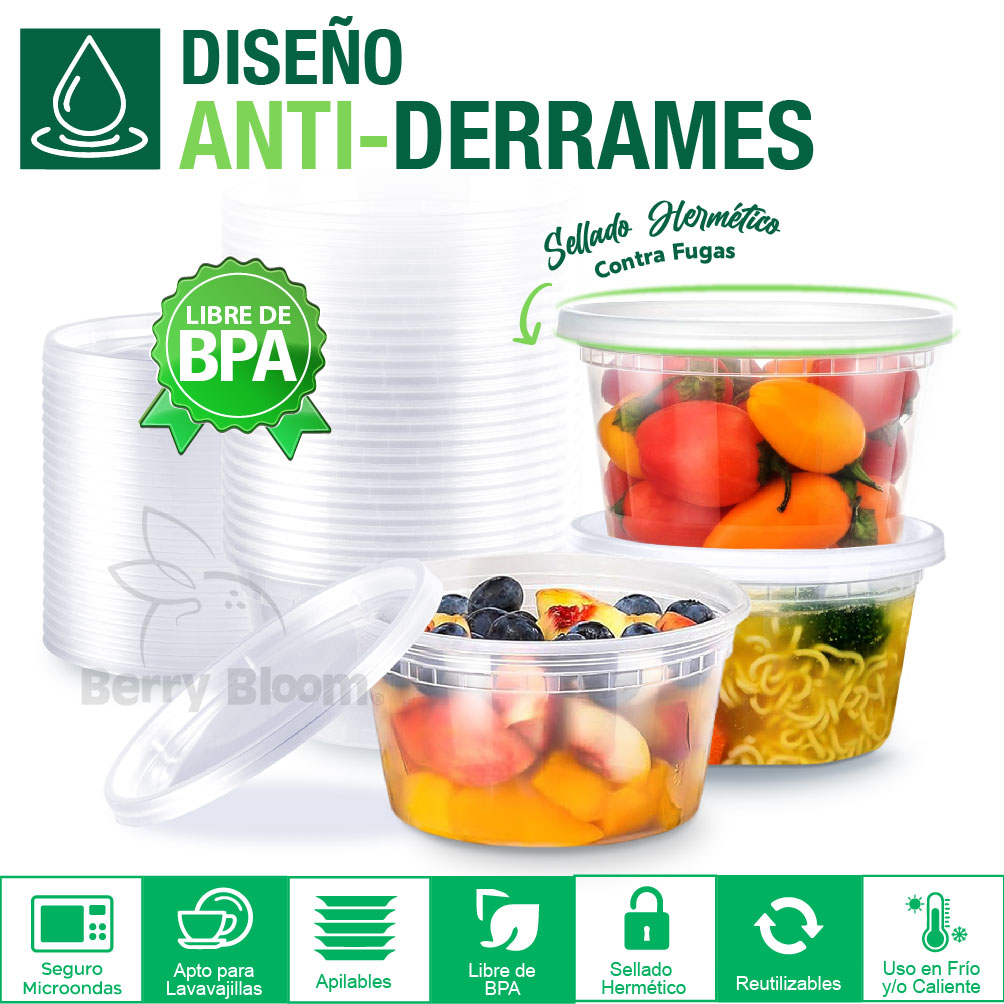 Foto 5 | Berry Bloom 50 Contenedores De Alimentos Reutilizables Deli: Circulares, Con Tapas, Capacidad De 12 Oz (355 Ml)