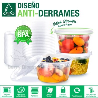 Foto 5 | Berry Bloom 50 Contenedores De Alimentos Reutilizables Deli: Circulares, Con Tapas, Capacidad De 12 Oz (355 Ml)